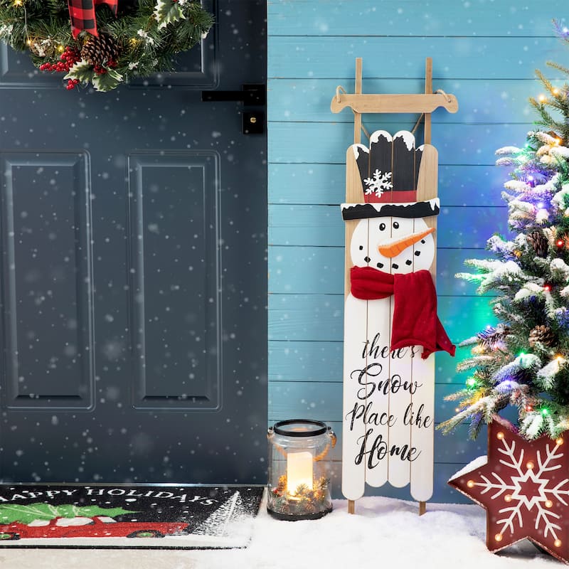 Glitzhome 42"H Wooden Christmas Sleigh Snowman or Santa Porch Sign