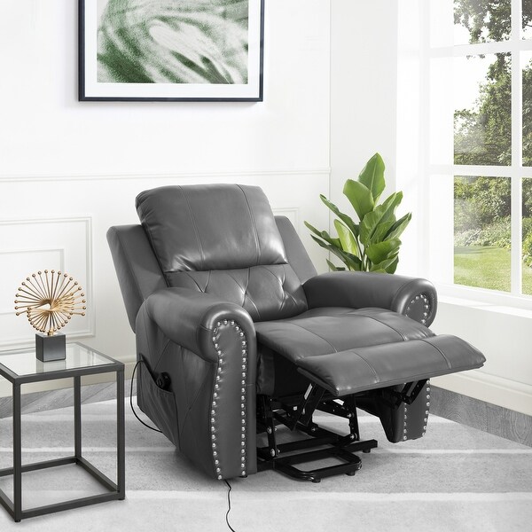 Air Leather Premium Studded Power Lift Recliner Chair with Footrest Reclining Chair with Remote Control On Sale Bed Bath Beyond 37676575