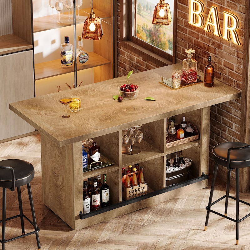 Bar Table with Storage, 62.6" Large Counter Height Pub Table