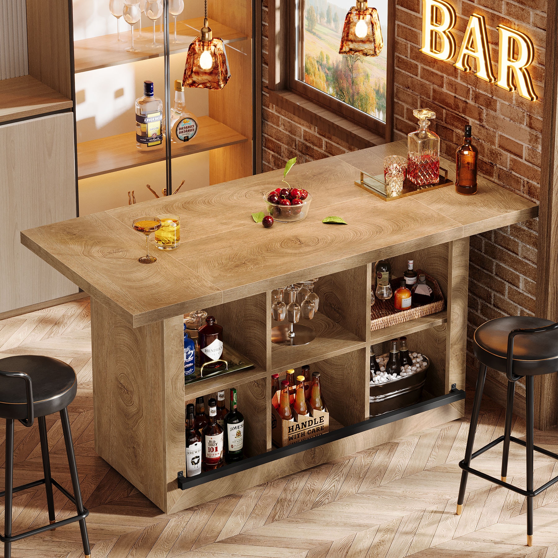 Counter Bar Table With Storage Shelf Pub Height Desk BYBLIGHT
