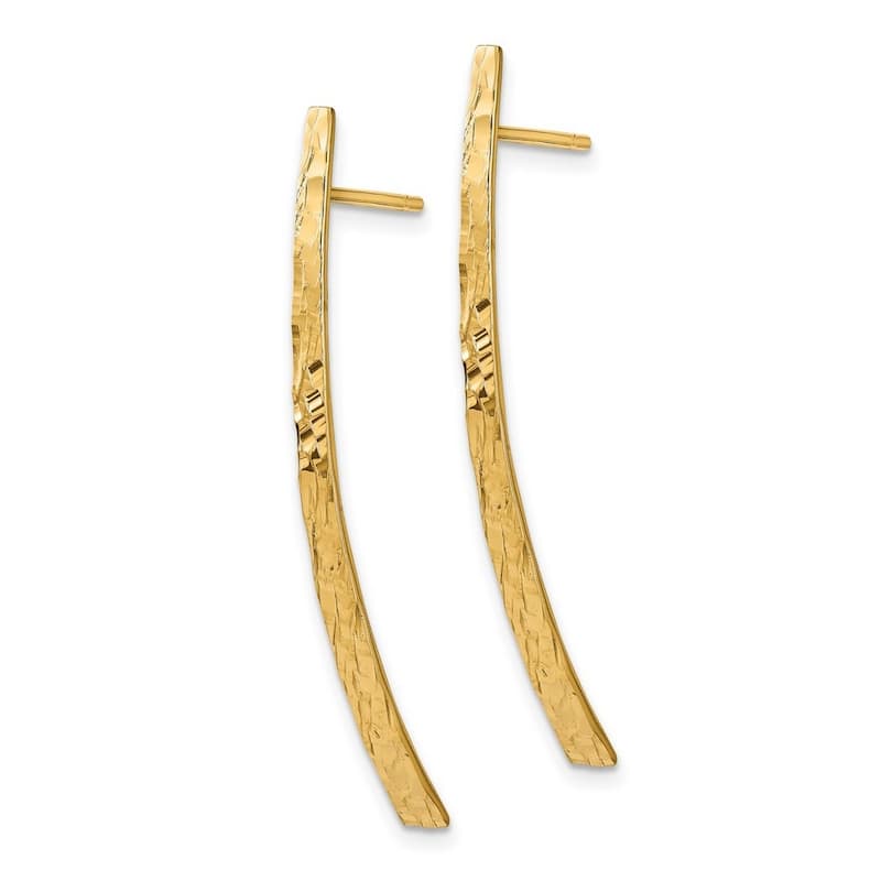 Curata 14k Yellow Gold Long Textured Bar Post Long Drop Earrings 43.5x3.35mm