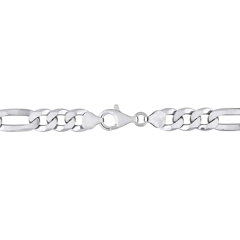 Miadora 8.9mm Flat Figaro Chain Bracelet Sterling Silver- 9 in