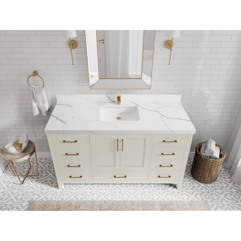 Willow Collections 60 in. W x 22 in. D Malibu Single Sink Bathroom Vanity with Countertop - 2" Calacatta Laza - Fine grain