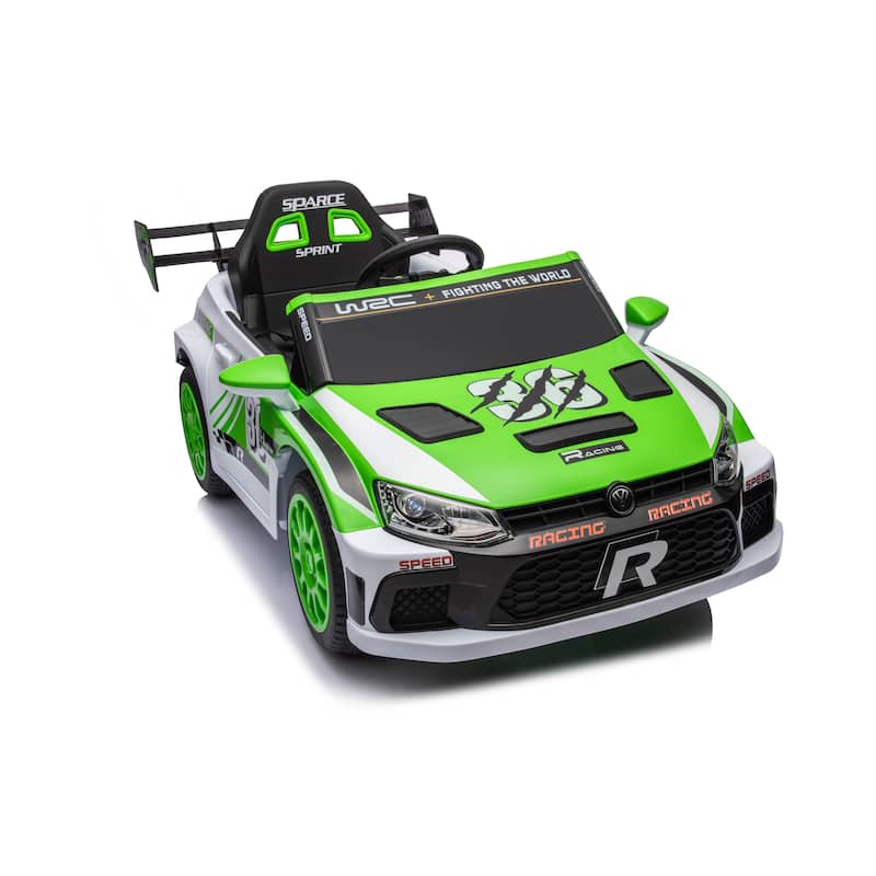 Electric Car for Kids with Seat Belts, Battery Powered Electric Car with Battery Display, Racing Car Toy with Bluetooth - Green