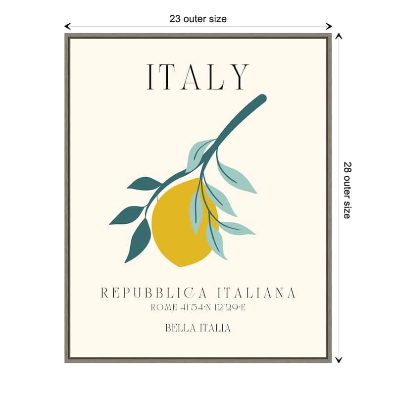 Italy Travel Poster Bella Italia by Chayan Lewis Framed Canvas Wall Art Print - Sylvie Greywash - 23 x 28 in
