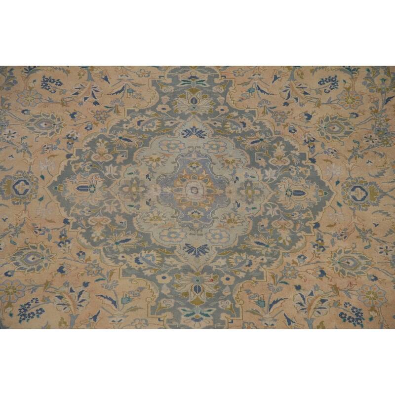 Hand Knotted Oriental 100% Wool Carpet Traditional Floral Peach Kashan Area Rug - 11' 11'' X 9' 7''
