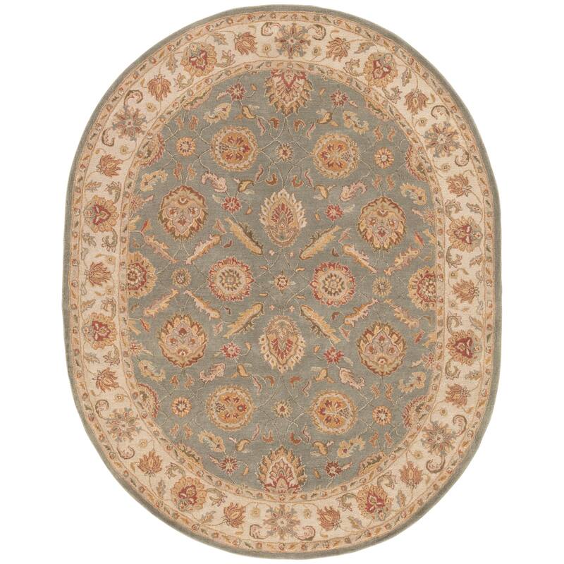 Freya Handmade Floral Area Rug - 8' x 10' Oval - Green/Beige - Runner/Oval