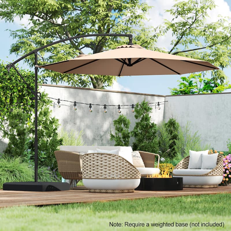 Gymax 10 FT Patio Offset Umbrella w/ X-shaped Base Infinite Tile &