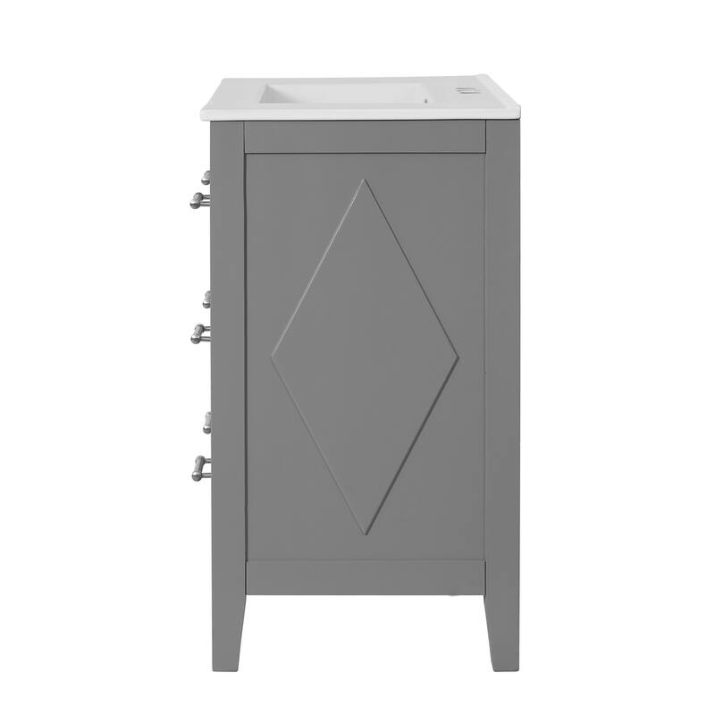 30" Bathroom Vanity with Ceramic Sink, Solid Wood Storage Cabinet, Freestanding 3-Drawer Vanity Set