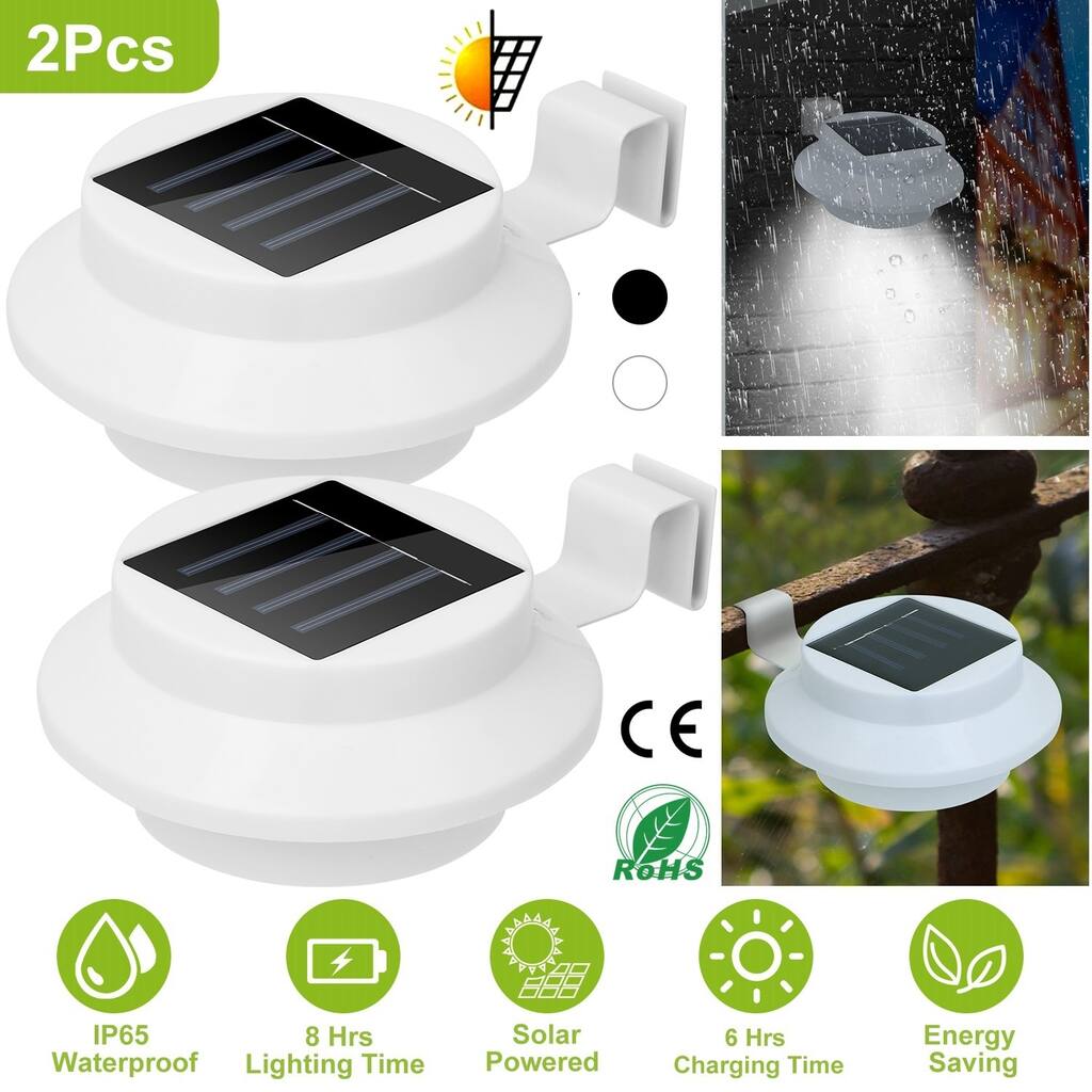 2 Solar Gutter Lights Outdoor Waterproof Dusk-to-Dawn Sensor