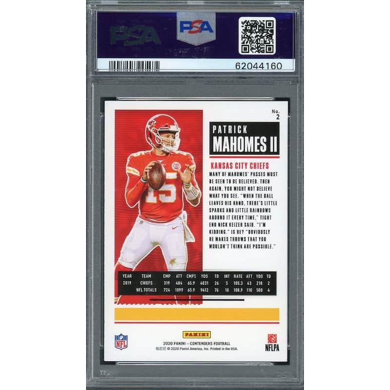 Patrick Mahomes 2020 Panini Contenders Football Card #2 Graded PSA 10 - 8'6" x 11'6"