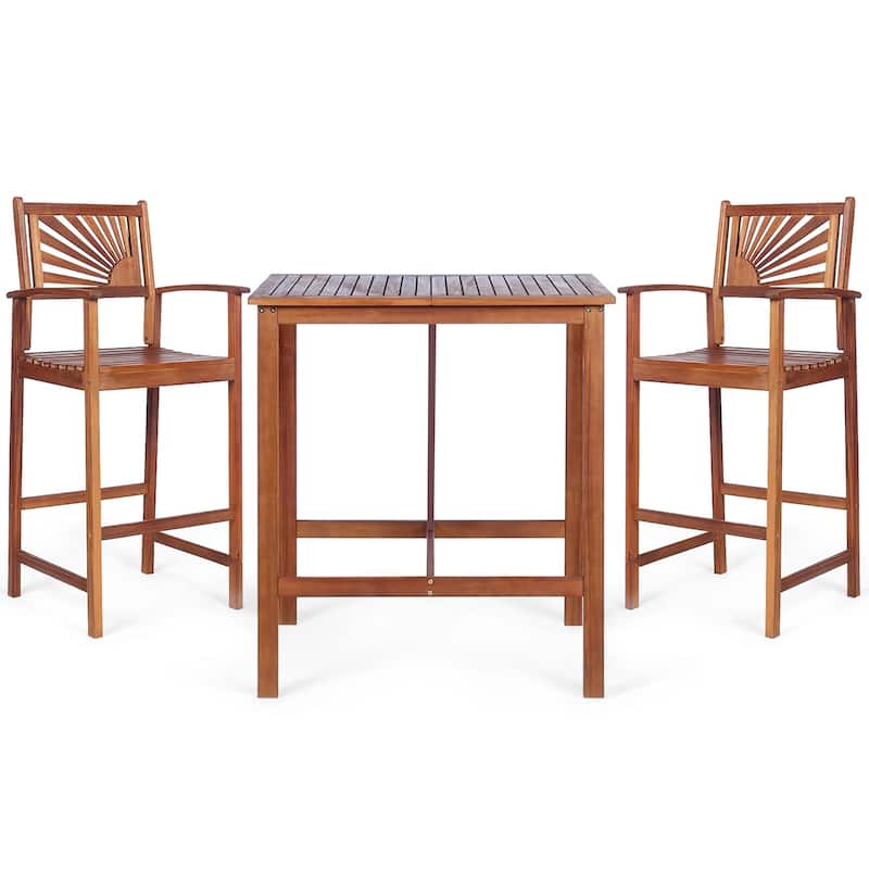 3PCS Bar Table Set Outdoor Acacia Wood Space Saving Dining Set - Natural