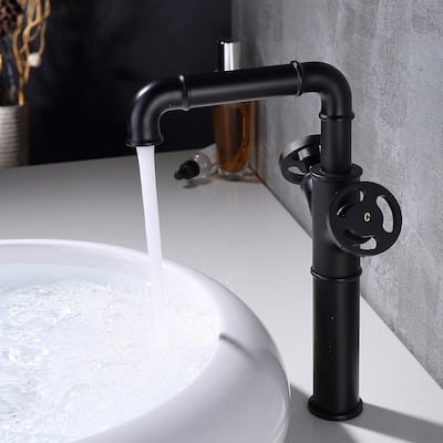 2 Handle Single Hole Matte Black Vessel Sink Bathroom Faucet in Black/Gold