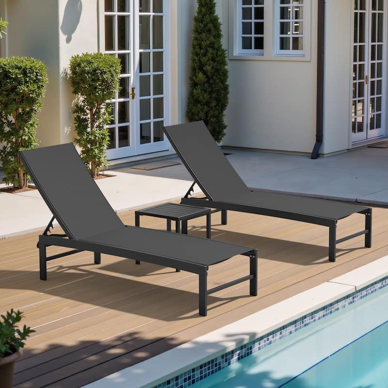 Outdoor Aluminum Chaise Lounge Chairs and Side Table, Sun Lounger with Adjustable Backrest