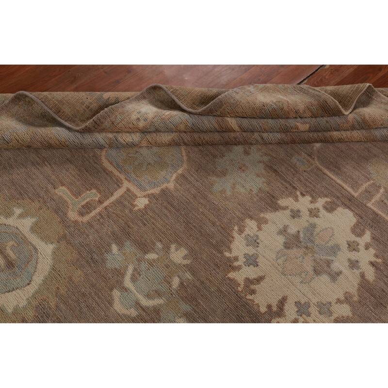 Hand Knotted Oriental 100% Wool Carpet Transitional All-Over Brown Oushak Area Rug - 11' 10'' X 9' 0''