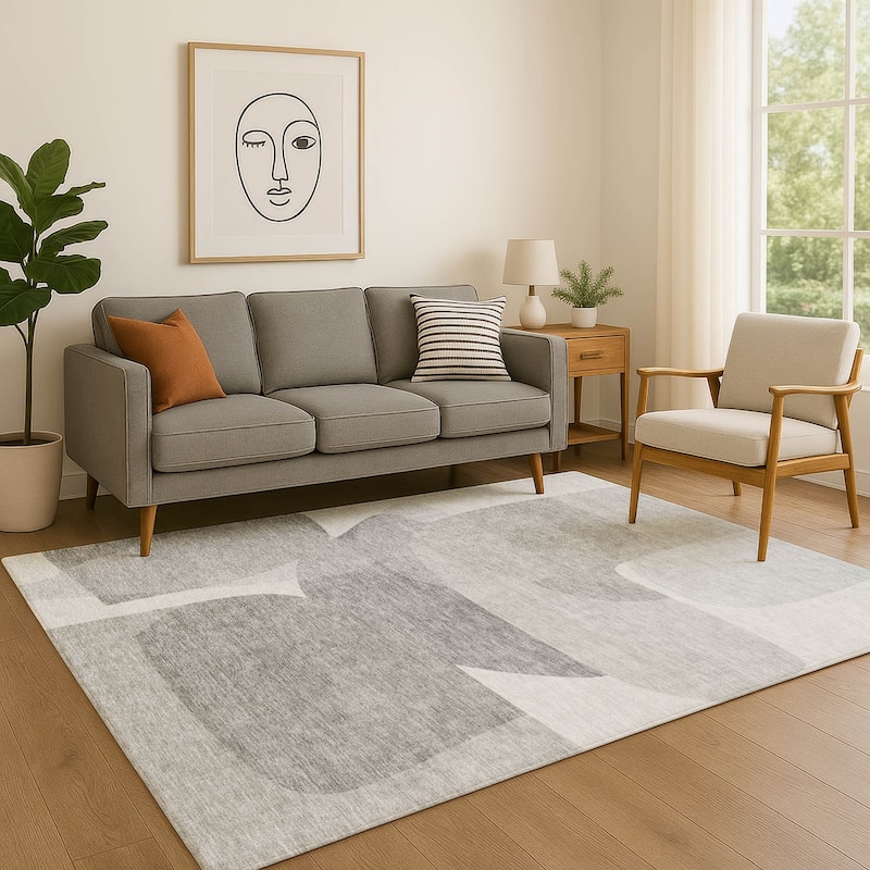 Premium Washable Super Soft Contemproary Retro Mayfield Rug - Linen - 10' x 14'