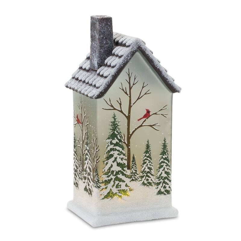 LED Lighted Cardinal Winter Scene Christmas Houses - 9" - Set of 2