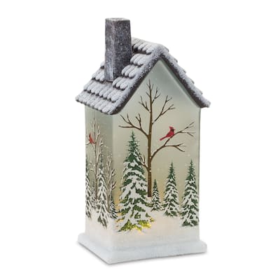 LED Lighted House with Pine Trees (Set of 2)