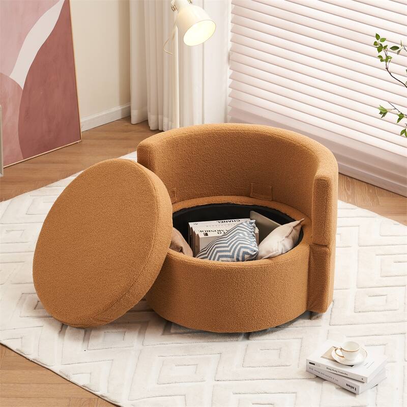 Teddy Fabric Swivel And Storage Chair w/Back Cushion For Living Room - Khaki