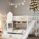 preview thumbnail 1 of 10, Twin-Over-Twin Castle Style Bunk Bed with 2 Drawers 3 Shelves and Slide White