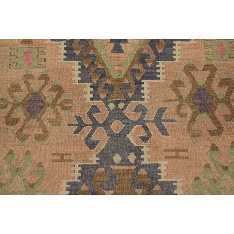 Hand Woven Oriental 100% Wool Carpet Southwestern Tribal Oranges & Rust Kilim Area Rug - 11' 5'' X 5' 4''