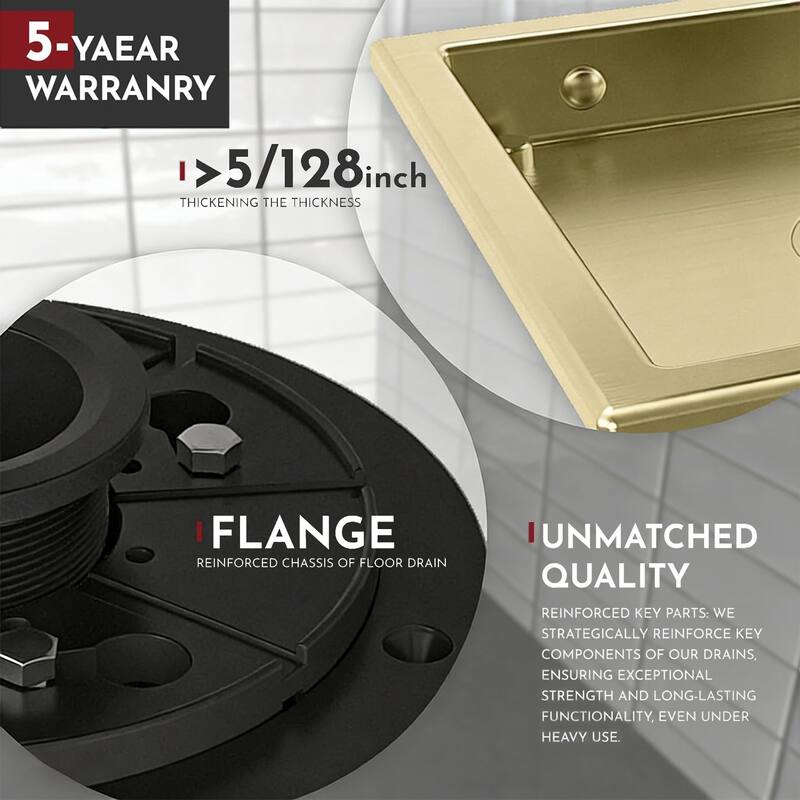 4/6-Inch Square Shower Drain, Reversible Tile Insert