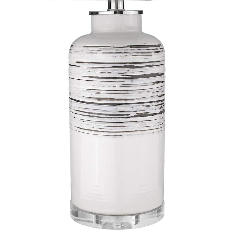 Black and White Ceramic Column Lamp with White Fabric Shade - 15" x 15" x 24.50"