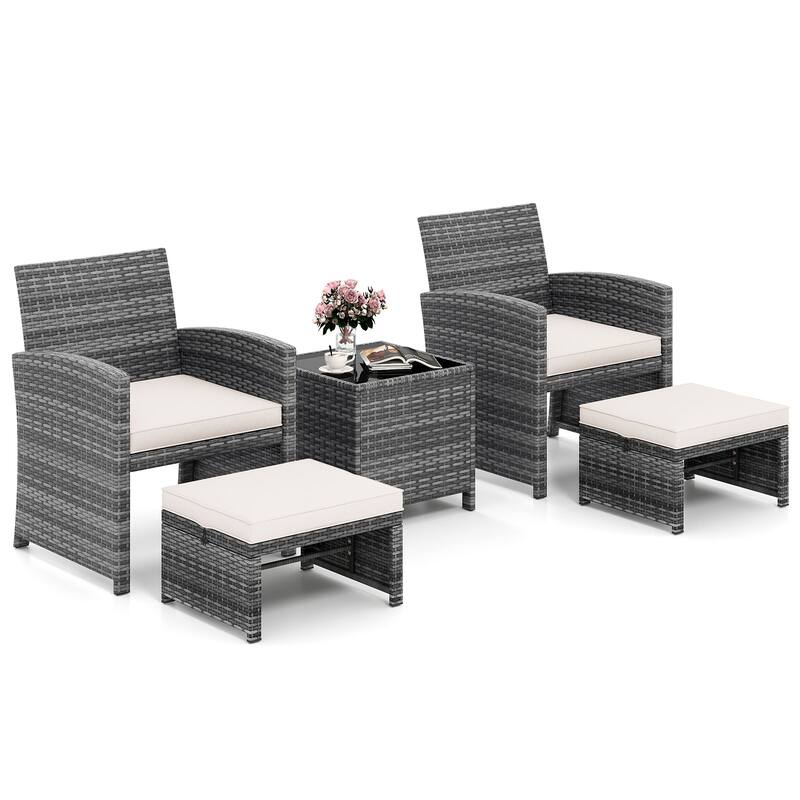 Costway 5 Pieces Patio Furniture Set PE Wicker Outdoor Lounge Chairs - See Details