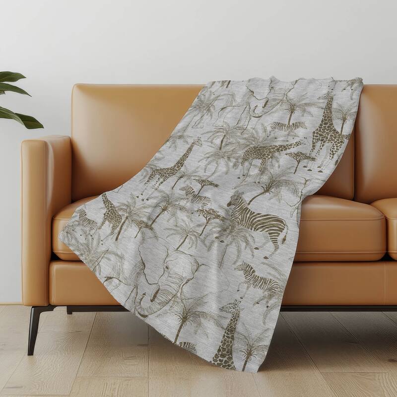 Premium Machine Washable ASB202 Giraffe Elephant Sherpa Throw Blanket - Fog - 4'2" x 5'10"