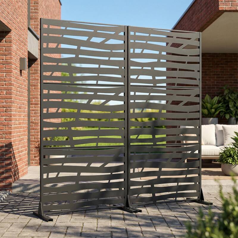 Metal Privacy Screen Fence Panel with Stylish Pattern Set of 2