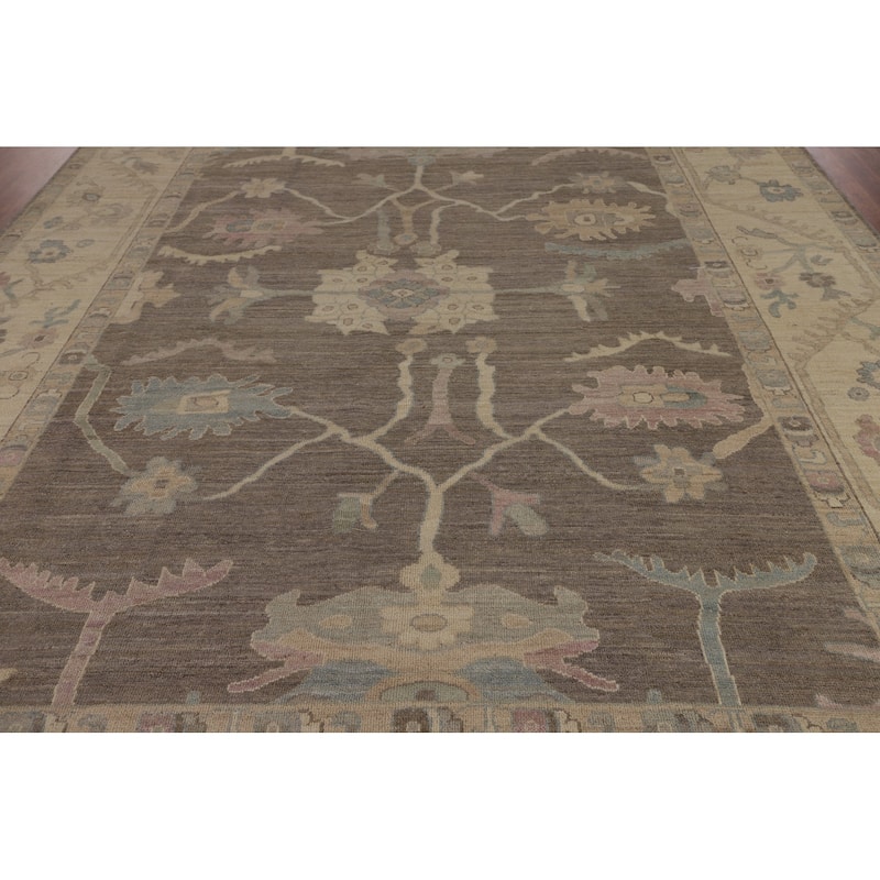 Vegetable Dye Oushak Turkish Floral Area Rug Handmade Wool Carpet - 9'6"x 11'8"