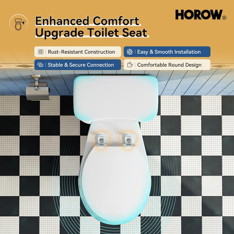 HOROW 2 Piece ADA Tall Single Flush Round Toilet White 1.28 GPF Strong Flush Soft Close Seat - 19 Inch