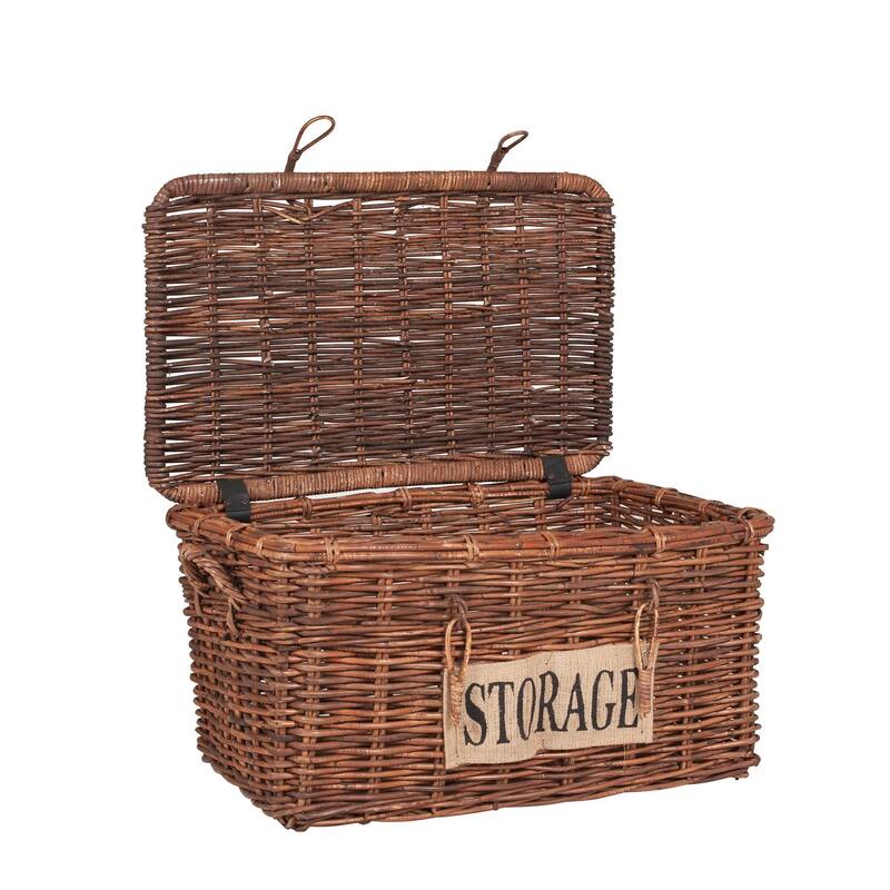 Handmade Natural Rattan Baskets With Lids (Set Of 2) by East at Main - 25"x14"x15"