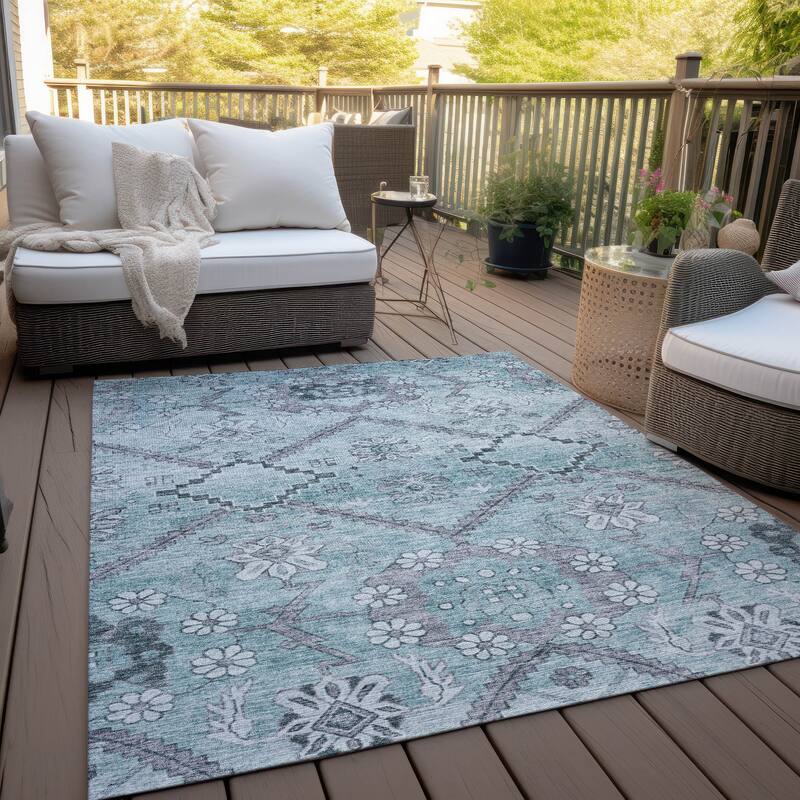 Machine Washable Indoor/ Outdoor Chantille Tribal Garden Rug - Teal - 8' x 10'