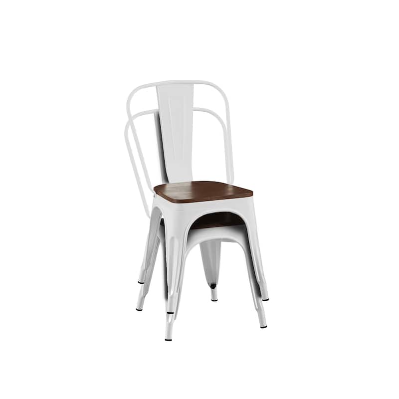 18" Modern Industrial Metal Stackable White and Brown Dining Chair, 2PCS - 18" W X 18" D X 33" H