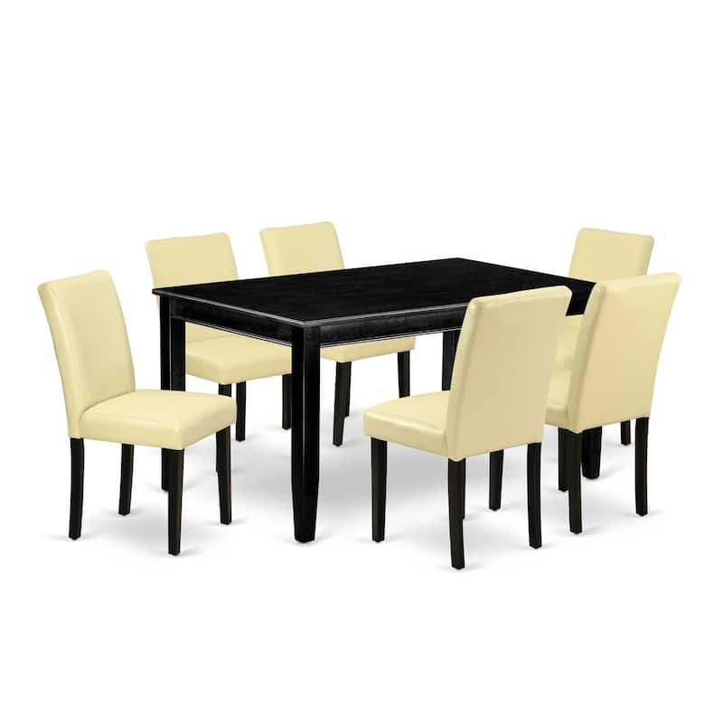 Rectangular Dining Set 7Pc - Parsons Chairs, 60 Inch Table, Modern PU Leather, Stylish Dining Room Furniture
