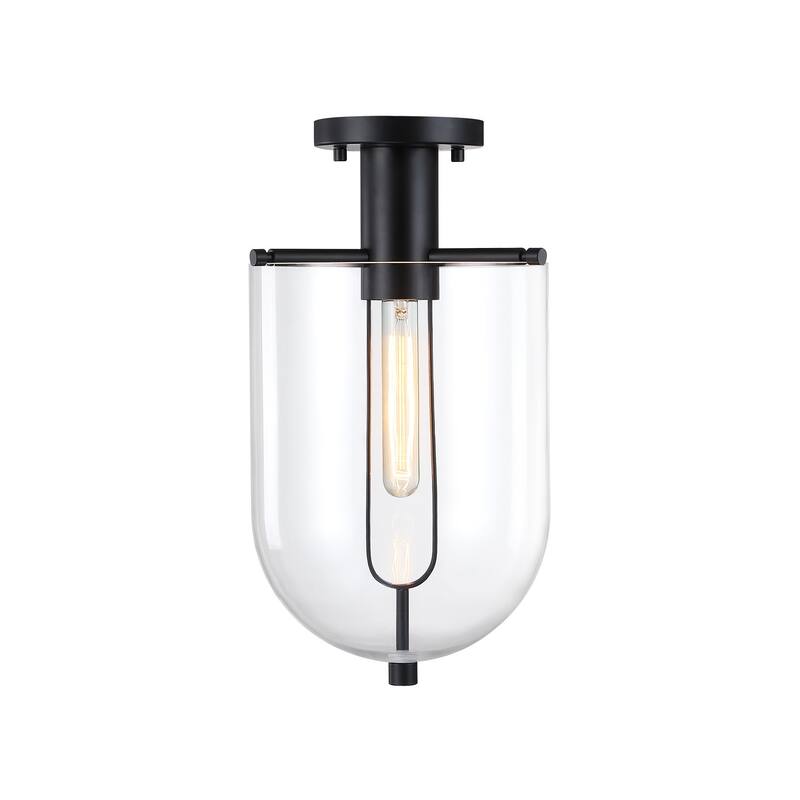 Skylar 10 in. Matte Black Transitional Semi-Flush Mount with Clear Glass Shade for Hallways