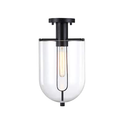 Skylar 10 in. Matte Black Transitional Semi-Flush Mount with Clear Glass Shade for Hallways