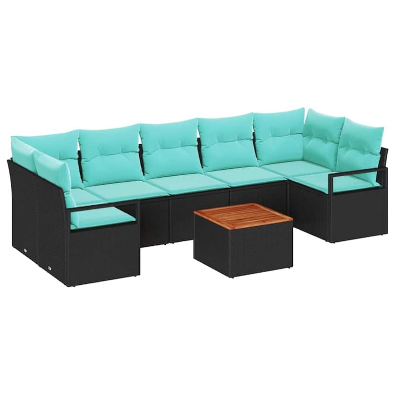 vidaXL 8 Garden Sofa Set with Cushions Black/Grey Poly Rattan - 113.8 x 48 x 27.2