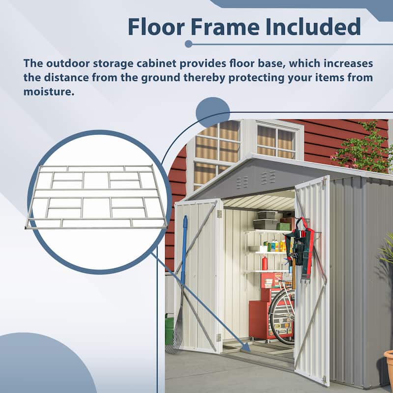 GDFStudio - Evelyn Spacious Outdoor Waterproof Tool Storage Shed with Durable Metal Frame