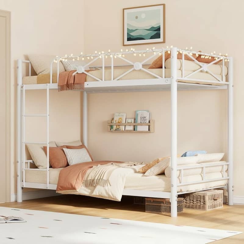Metal Bunk Bed Twin Over Twin, with Safety Guard Rails