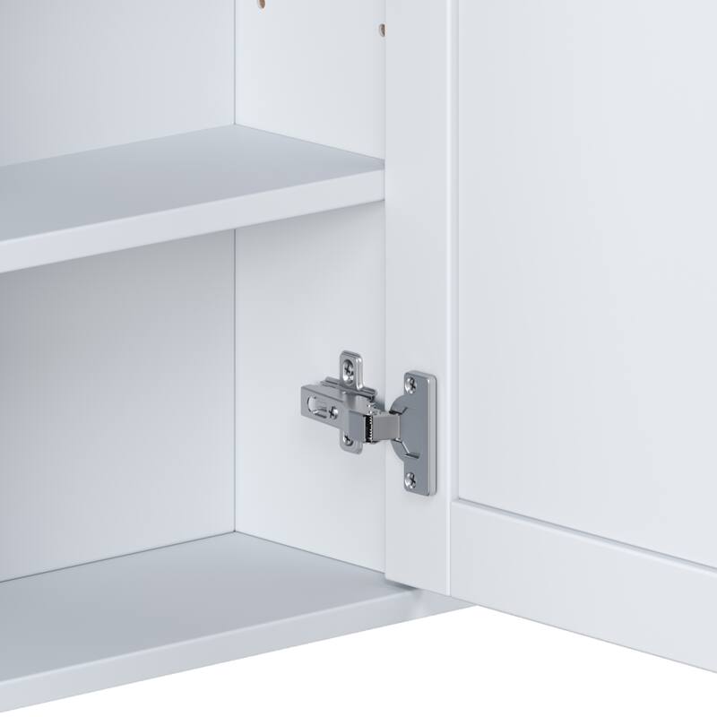 Bathroom Wall Storage Cabinet with Mirror, with Adjustable Wood Shelf & Doors, Mounted Storage Cabinets with 6 Open Shelves