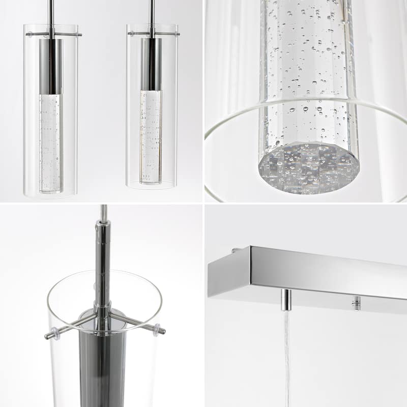 Zinnia Modern Style Iron/Crystal/Glass Integrated LED Linear Pendant, Chrome by JONATHAN Y
