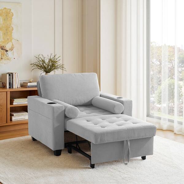 slide 2 of 14, 3-in-1 Pull-Out Sleeper Chair Bed Convertible Adjustable Lounge Light Grey