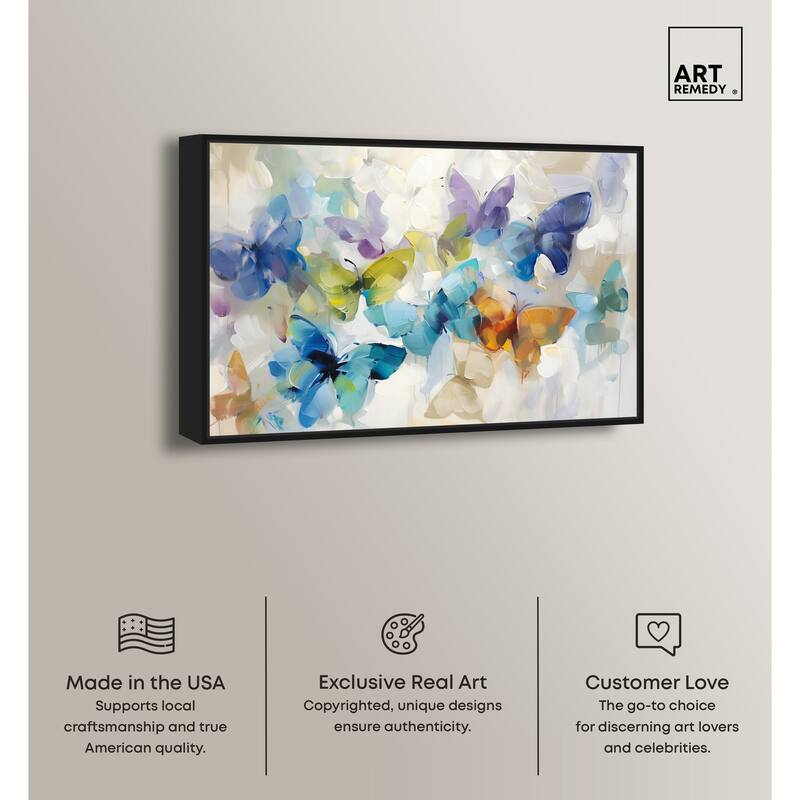 Art Remedy Fluttering Butterflies Framed Butterfly 1 Piece Canvas Wall Art