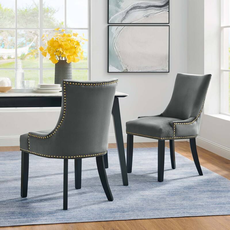 Marquis Performance Velvet Dining Chairs - Set of 2 - Grey/Cappuccino