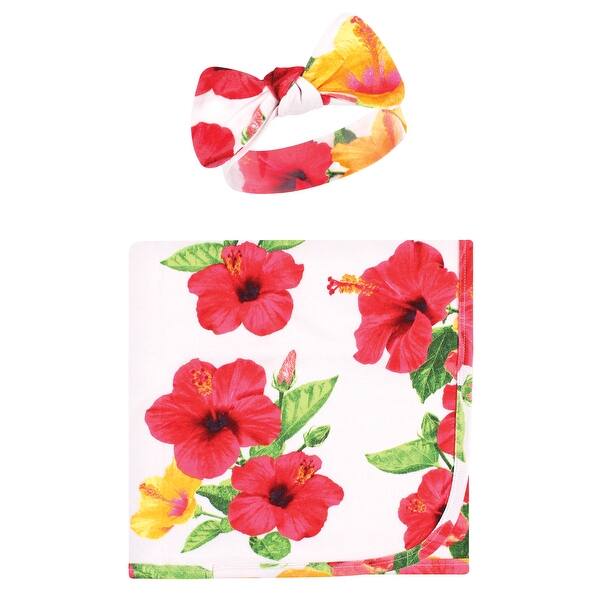 slide 1 of 1, Touched by Nature Infant Girl Organic Cotton Swaddle Blanket and Headband, Hibiscus, One Size - Hibiscus - One Size One Size - Hibiscus