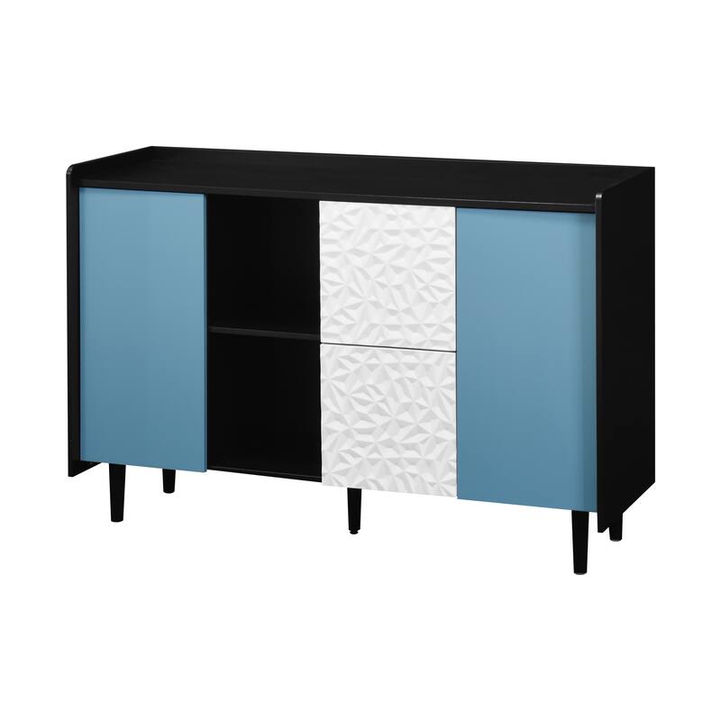 Modern Sideboard Buffet Cabinet with 2 Drawers and 2 Open Storage Compartment