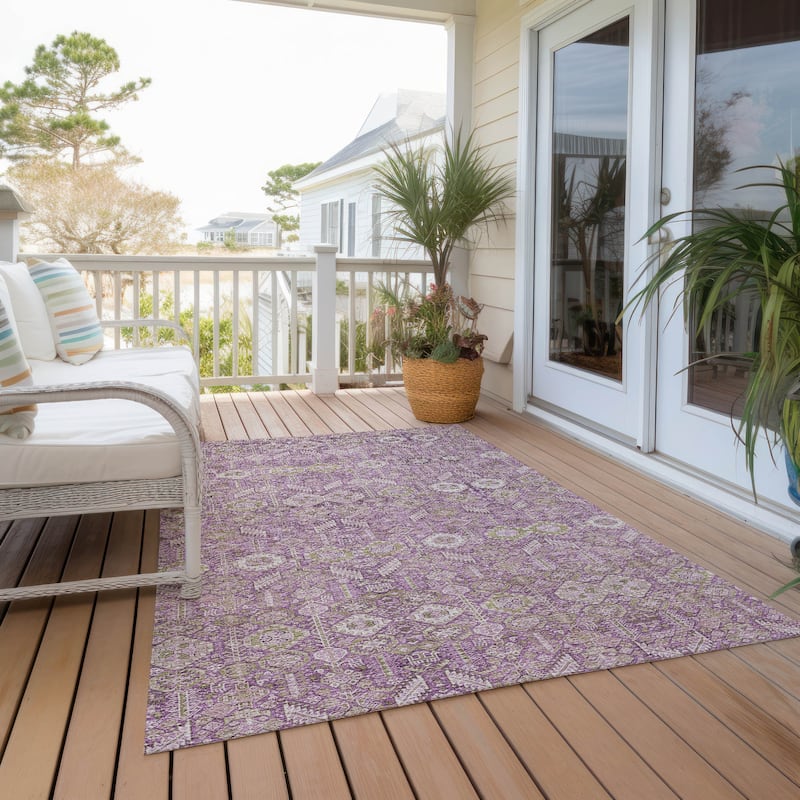 Machine Washable Indoor/ Outdoor Traditional Boho Chantille Rug