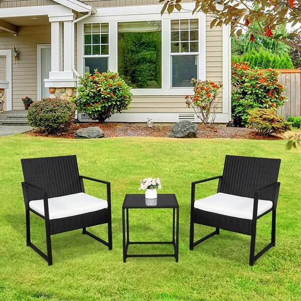3PCS Outdoor Rattan Furniture Set Single Chair and Coffee Table